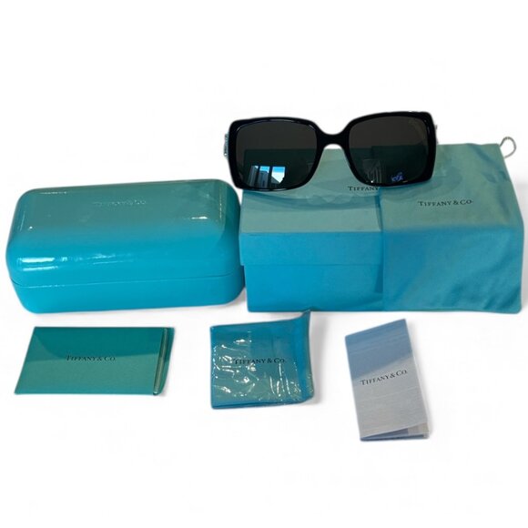 Tiffany & Co Black Sunglasses Rimmed in Signature Tiffany Blue Crystal Frame - Picture 1 of 16